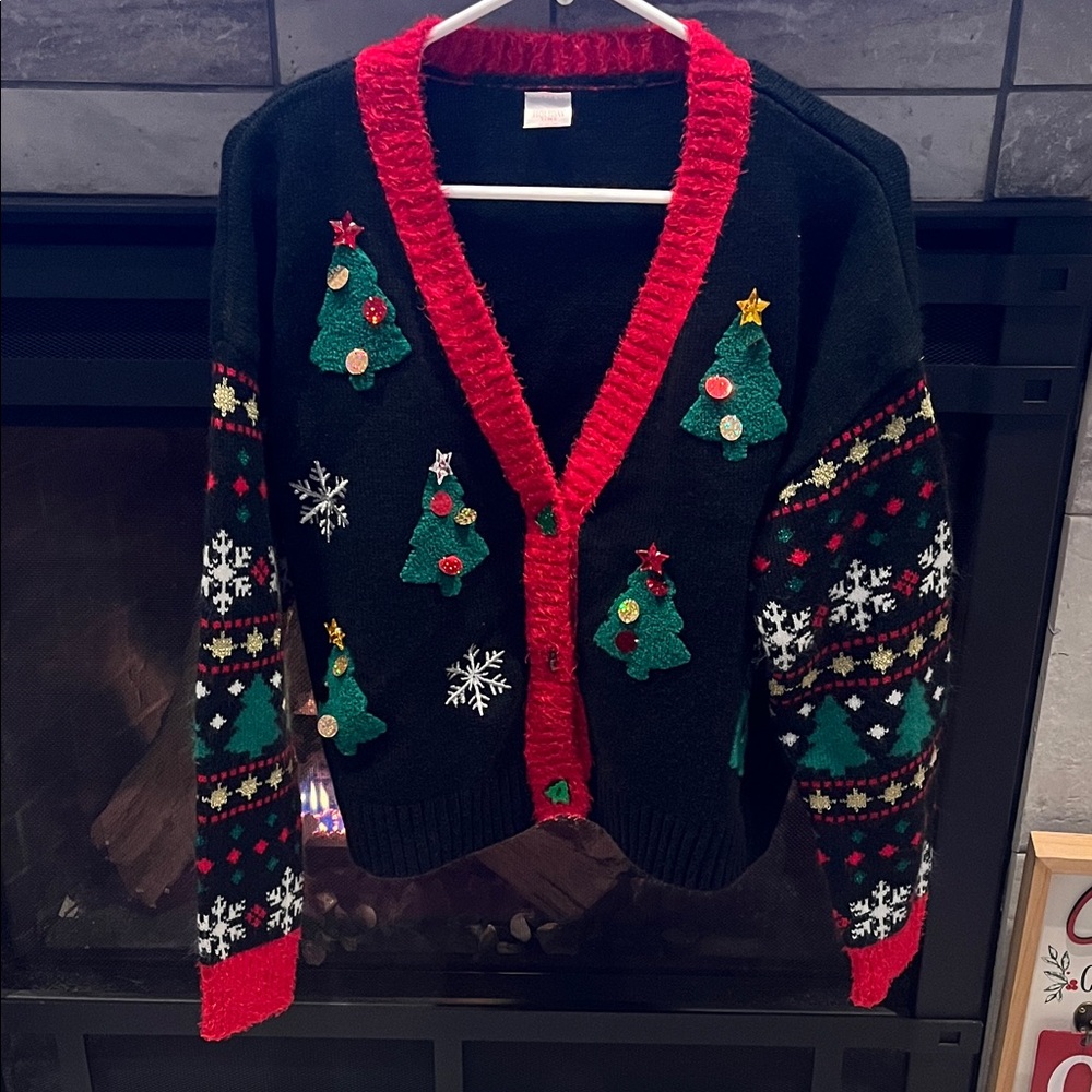 Festive Christmas Tree Sweater - Black and Red